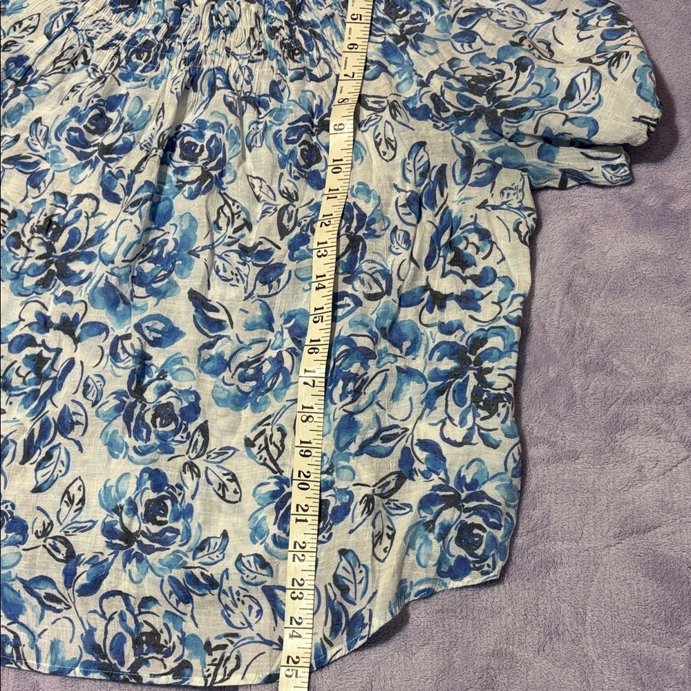 Counterparts Blue Floral Off-Shoulder Peasant Top XL - Picture 5 of 8